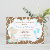Invitation Cute Giraffe Boy Baby shower bleu (Debout devant)