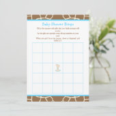 Invitation Cute Giraffe Boy Baby shower bleu Bingo (Debout devant)