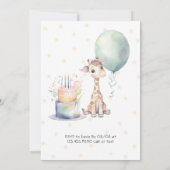 Invitation Cute Giraffe Cake Balloon 1er Anniversaire sauvage (Dos)