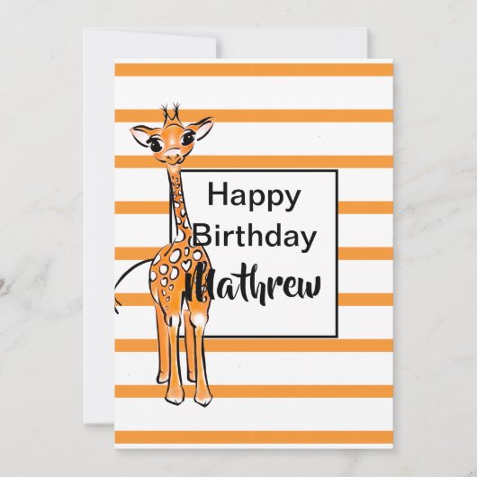 Invitation Cute Giraffe drawing, safari animals (Devant)