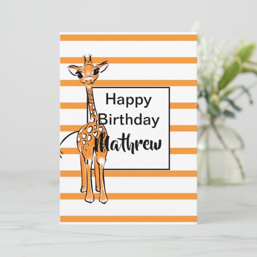 Invitation Cute Giraffe drawing, safari animals (Debout devant)