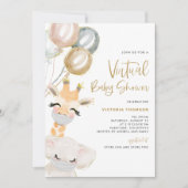 Invitation Cute Giraffe et Elephant Baby shower virtuel (Devant)