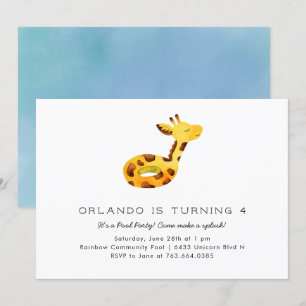 Invitation Cute Giraffe Floatie Pool fête d'anniversaire