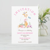 Invitation Cute Giraffe Floral Girls 5e fête d'anniversaire (Debout devant)