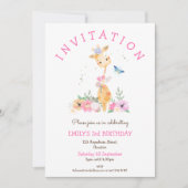 Invitation Cute Giraffe Florals Filles 3e fête d'anniversaire (Devant)