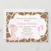 Invitation Cute Giraffe Girl Baby shower rose (Devant)