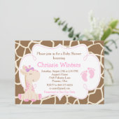 Invitation Cute Giraffe Girl Baby shower rose (Debout devant)