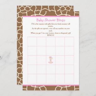 Invitation Cute Giraffe Girl Baby shower rose Bingo
