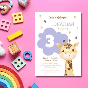 Invitation Cute Giraffe Jungle Safari Animal Anniversaire