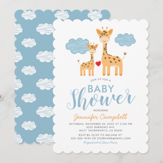 Invitation Cute Giraffe Mère et Baby shower enfant (Devant / Derrière)