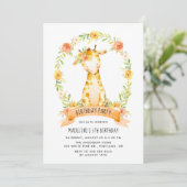 Invitation Cute Giraffe Orange Aquarelle Florale Anniversaire (Debout devant)