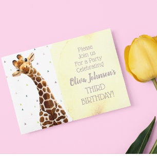 Invitation Cute Giraffe Safari animal sauvage troisième anniv