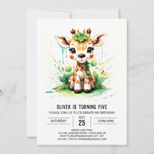 Invitation Cute Giraffe Safari Odyssée Anniversaire (Devant)
