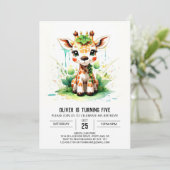 Invitation Cute Giraffe Safari Odyssée Anniversaire (Debout devant)