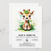 Invitation Cute Giraffe Safari Odyssée Anniversaire (Devant / Derrière)