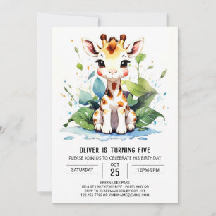 Invitation Cute Giraffe Safari Sérénité Anniversaire