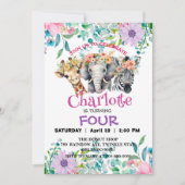 Invitation Cute Giraffe Zebra jungle Animaux Anniversaire Flo (Devant)