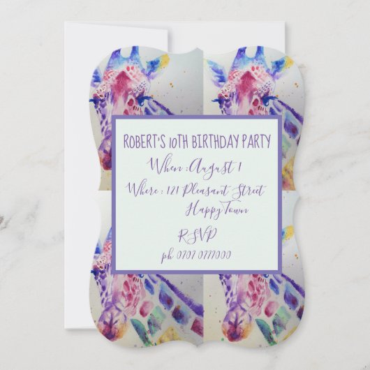 Invitation Cute Giraffe Zoo Animaux Enfants Anniversaire Invi (Devant)