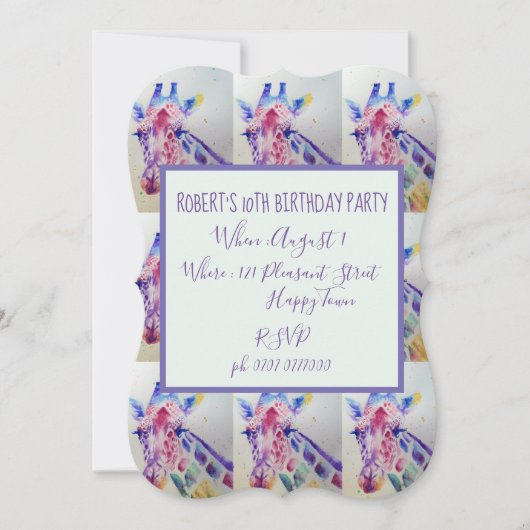 Invitation Cute Giraffe Zoo Animaux Enfants Anniversaire Invi (Devant)