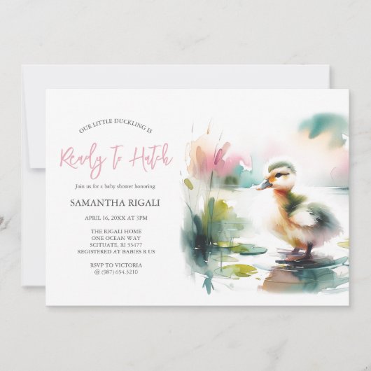 Invitation Cute Girl Baby shower de canard aquarelle (Devant)