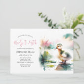 Invitation Cute Girl Baby shower de canard aquarelle (Debout devant)