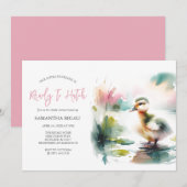 Invitation Cute Girl Baby shower de canard aquarelle (Devant / Derrière)