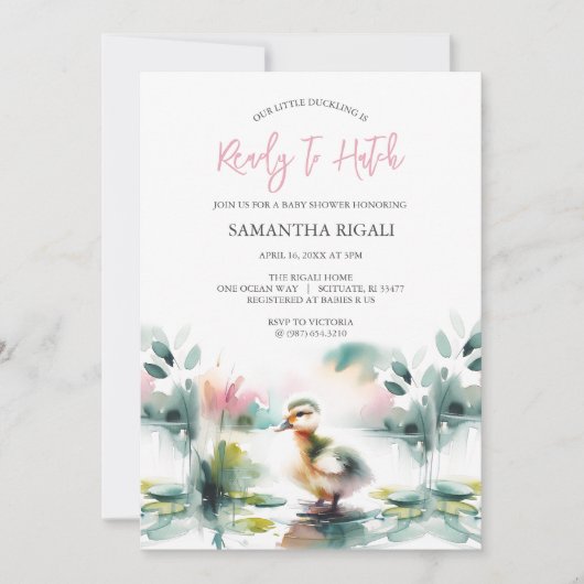 Invitation Cute Girl Baby shower de canard aquarelle (Devant)