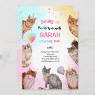 Invitation Cute Girl Chat Pawty Animaux