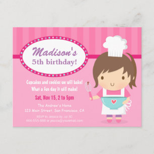 Invitation Cute Girl Chef Cuisine Baking Birthday Party