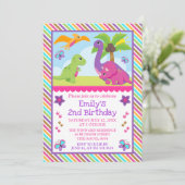 Invitation Cute Girl Dinosaur Amis Anniversaire de enfant (Debout devant)