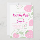 Invitation Cute Girl Fraise rose fête d'anniversaire (Devant)