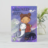 Invitation Cute Girl, Ghost, & Black Cat | Kids Spooktacular (Debout devant)