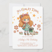 Invitation Cute Girl It's Pawty Time Anniversaire (Devant)