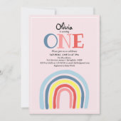 Invitation Cute Girl Modern Rainbow et nom 1er anniversaire (Devant)