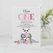 Invitation Cute Girl Moderne Flower Panda & Nom 1er Anniversa (Debout devant)