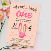 Invitation Cute Girl Pastel Rose Peach Bunny 1er anniversaire