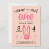 Invitation Cute Girl Pastel Rose Peach Bunny 1er anniversaire (Devant)