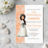 Invitation Cute Girl Peach Background Spanish First Communion