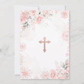 Invitation Cute Girl Pink Rose Gold Floral Snowflake Baptism (Dos)