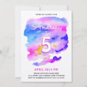 Invitation Cute Girl Rose Purple Cloud Neuf Anniversaire Aqua (Devant)