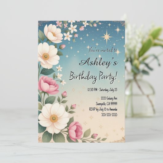 Invitation Cute Girl'espace et la fête d'anniversaire à thème (Debout devant)