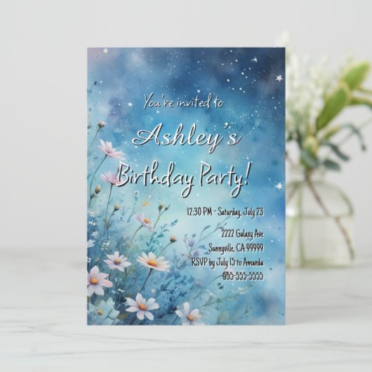 Invitation Cute Girl'espace et la fête d'anniversaire à thème (Debout devant)