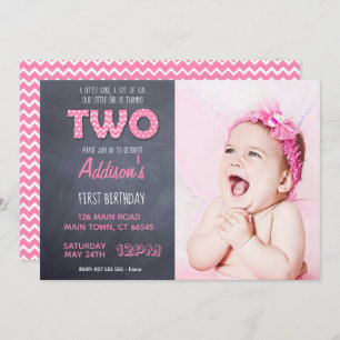 Invitation Cute Girls 2e Anniversaire Pink Chalkboard