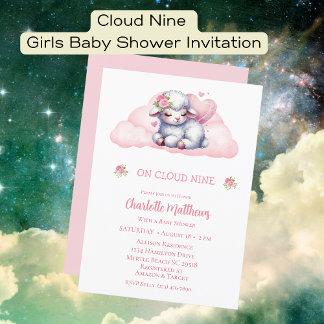 Invitation Cute Girls Baby Lamb Cloud Neuf 9 Baby showers