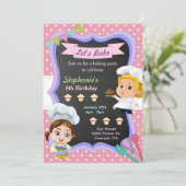 Invitation Cute Girls Chef Baking Anniversaire Fête Invitatio (Debout devant)