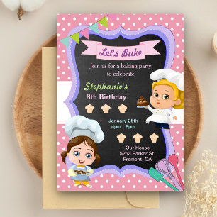 Invitation Cute Girls Chef Baking Anniversaire Fête Invitatio