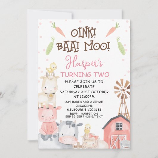 Invitation Cute Girls Farm Légumes à thème Anniversaire (Devant)