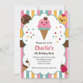 Invitation Cute Girls Ice Cream 5th Birthday Party (Devant)