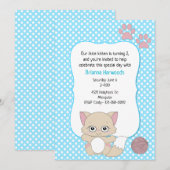 Invitation Cute Girls Kitten Thème Anniversaire (Devant / Derrière)