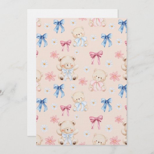 Invitation Cute Girly Bow Teddy Bears Seamless Pattern (Devant / Derrière)